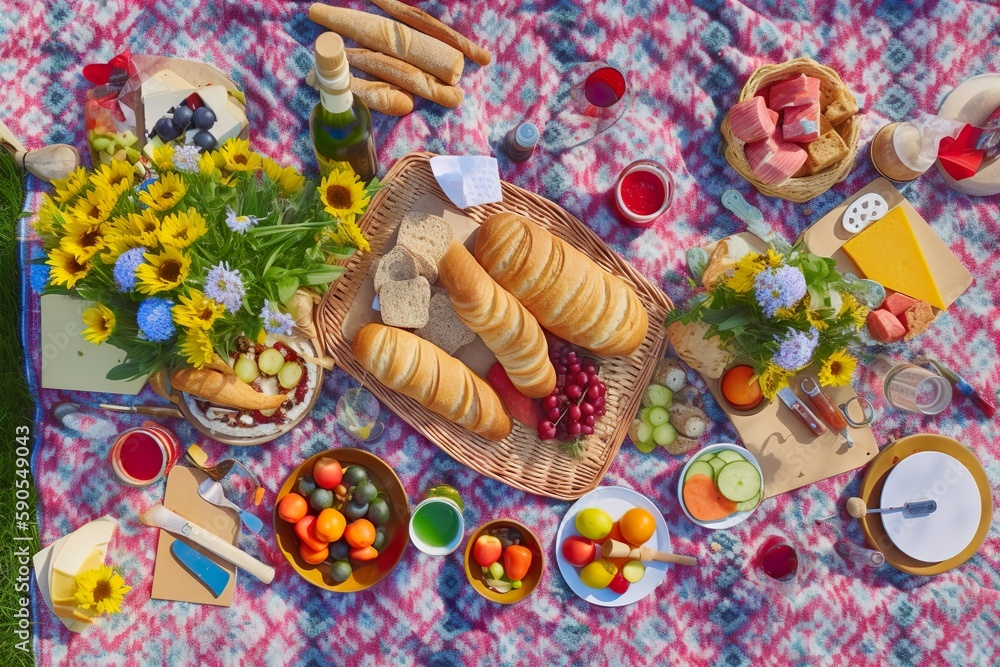 A Delightful Picnic: Sun-Kissed Moments Among Blooms and Treats.
Generative AI