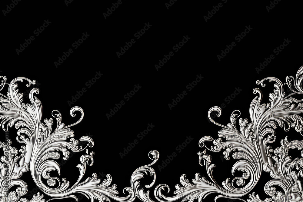 Baroque ornament border pattern on a black background. Generative AI