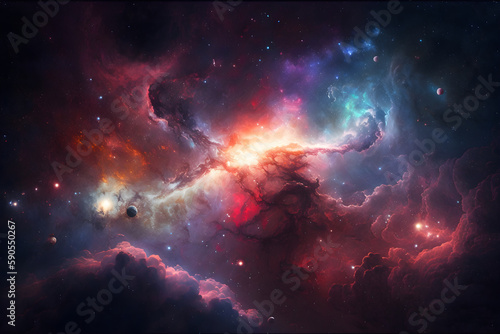 Bright cosmic background, featuring stars, galaxies, and nebulas, Generative AI
