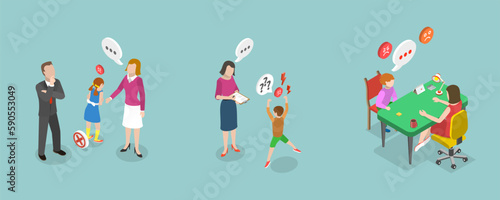 3D Isometric Flat Vector Conceptual Illustration of Kids Emotional Management, Attention Deficit Hyperactivity Disorder photo