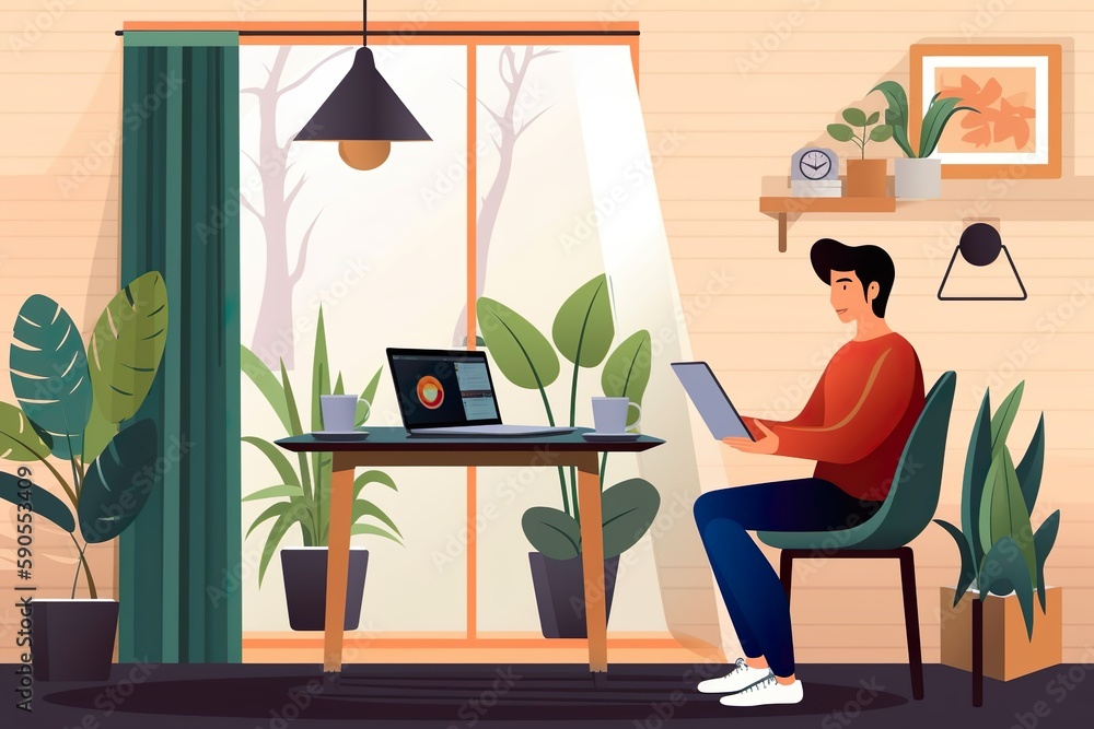 Fototapeta premium Effortless Productivity in a Cozy Home Office. Generative AI