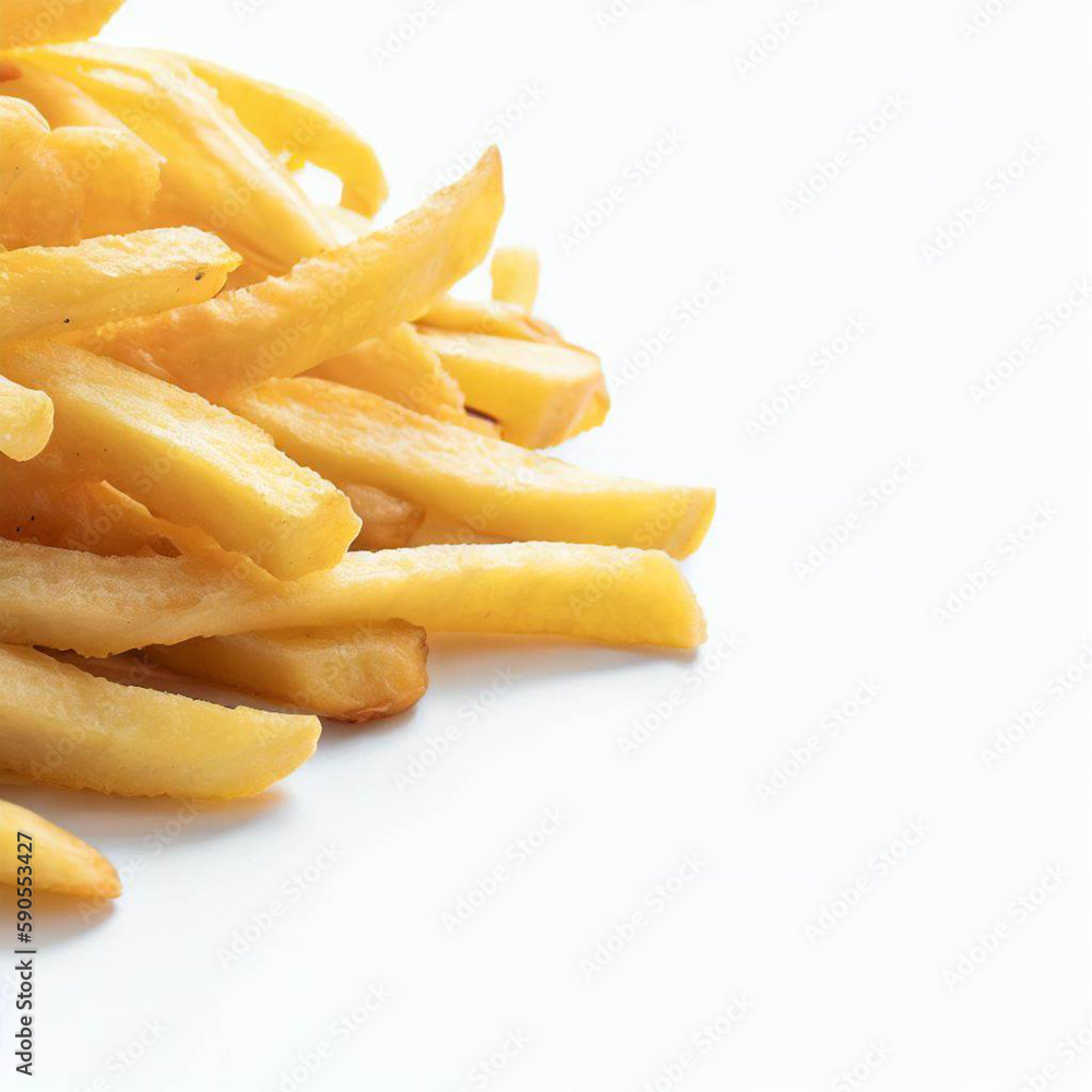 French fries on white background, Generative Ai. French fries on white background, Generative Ai.