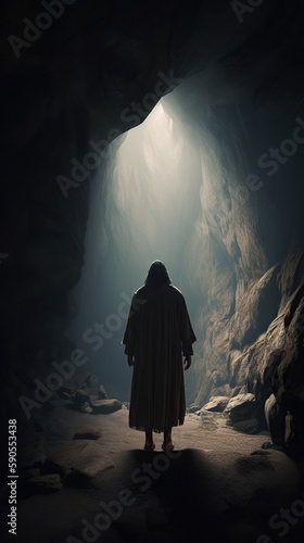 silhouette of a person in a cave jesus