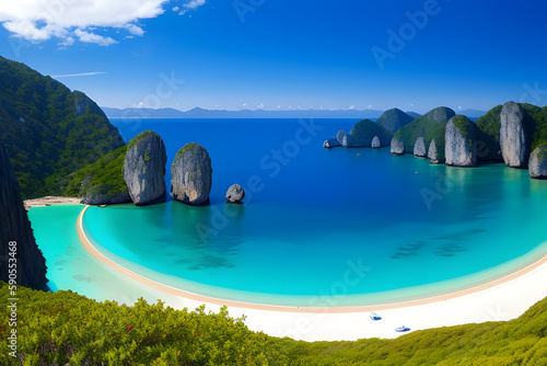 Sea aerial view,Top view,amazing nature background.The color of the water and beautifully bright.Azure beach with rocky mountains and clear water of Thailand ocean at sunny ... See More