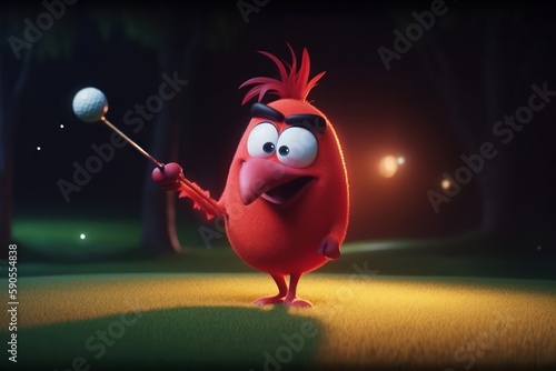 Bird Golfer On Golf Course Playing Golf At Sunset Generative AI photo