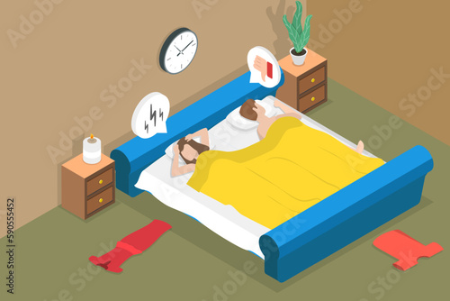3D Isometric Flat Vector Conceptual Illustration of Sexual Dysfunction, Intimate Life Problems