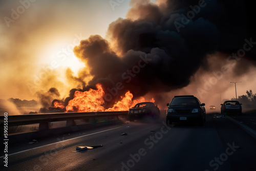 Highway Havoc, Flames Ascend. Generative AI