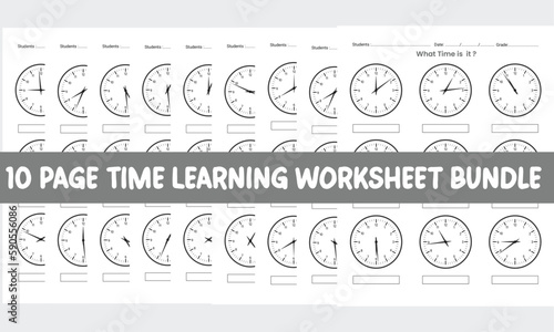 10 page Time Learning Worksheet and telling Time worksheet bundle for kids books