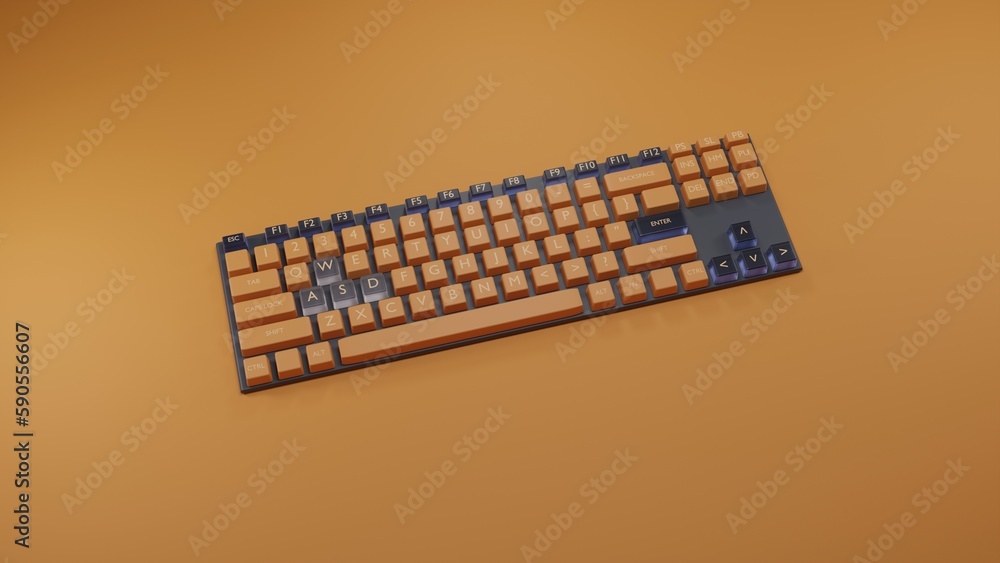 gaming keyboard isolated on orange background,3d render gaming keyboard isolated on orange background,3d render