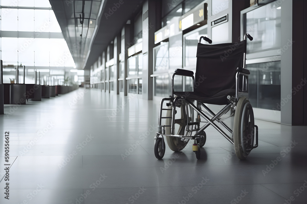wheelchair in hospital corridor, ai generative