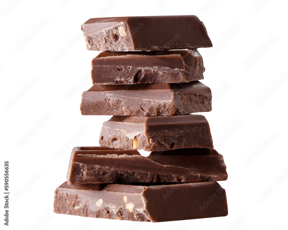 Stack of delicious dark chocolate bars, cut out
