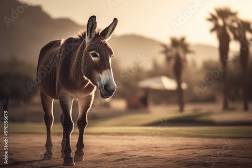 Donkey Golf Player On Fairway Putting At Sunset Generative AI