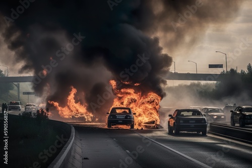 Highway Havoc, Flames Ascend. Generative AI.  © Radomir Jovanovic