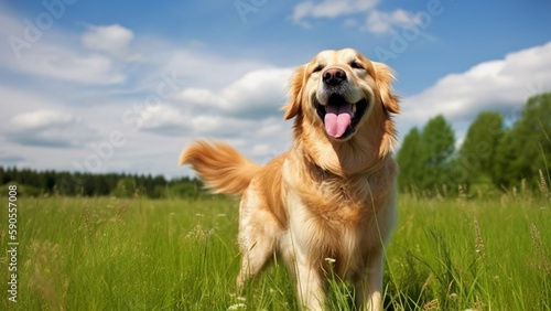 Golden Joy: A Beautiful Retriever Running Free in the Meadows