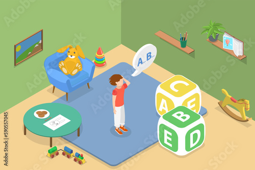 3D Isometric Flat Vector Conceptual Illustration of Delayed Language Skills, Speech Therapy