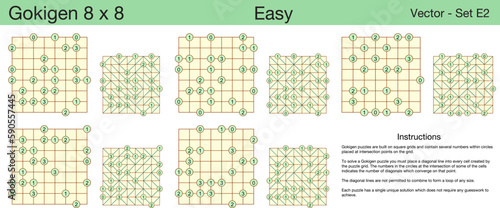 5 Easy Gokigen 8 x 8 Puzzles. A set of scalable puzzles for kids and adults, which are ready for web use or to be compiled into a standard or large print activity book.