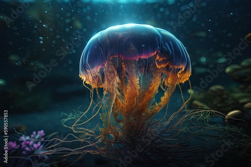 Jelly fish in aquarium. AI generated art illustration. © Дима Пучков