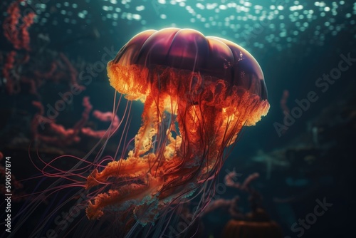 Jelly fish in aquarium. AI generated art illustration. © Дима Пучков