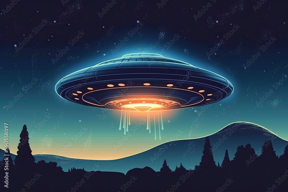 an extraterrestrial spacecraft soaring through a dark starry sky. Generative AI an extraterrestrial spacecraft soaring through a dark starry sky. Generative AI