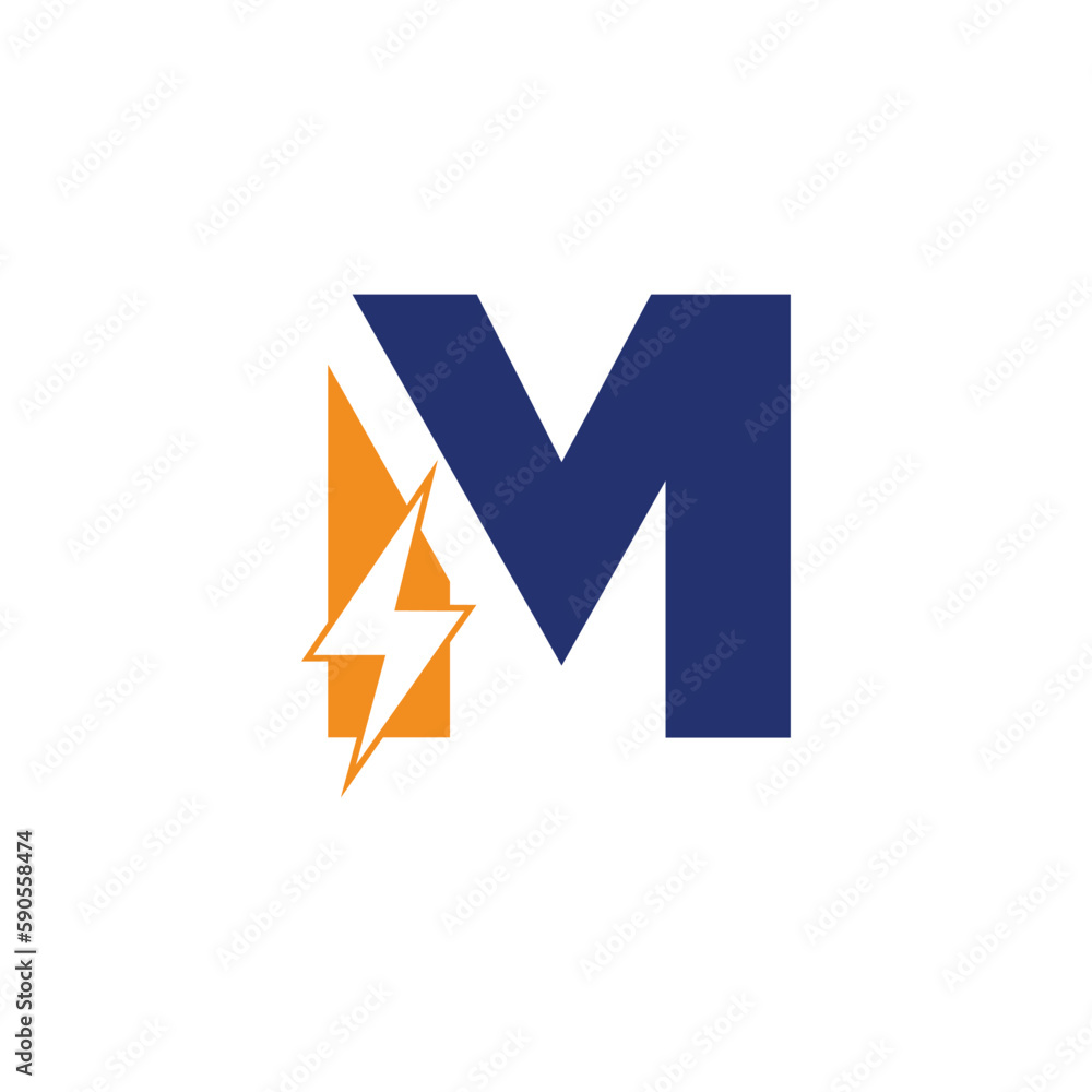 M Letter Logo With Lightning Thunder Bolt Vector Design. Electric Bolt Letter M Logo Vector Illustration. M Letter Logo With Lightning Thunder Bolt Vector Design. Electric Bolt Letter M Logo Vector Illustration.