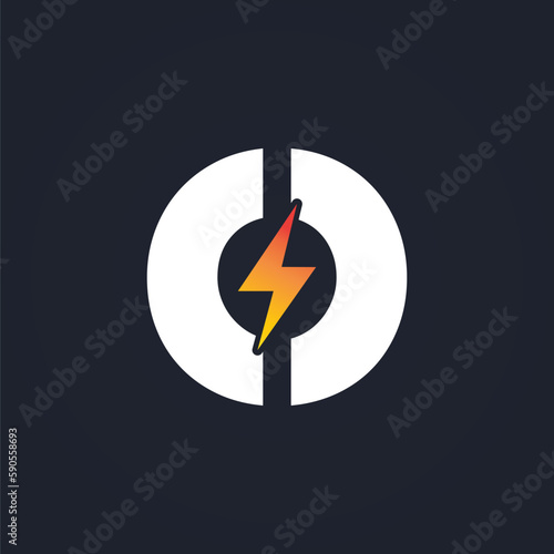 O Letter Logo With Lightning Thunder Bolt Vector Design. Electric Bolt Letter O Logo Vector Illustration.