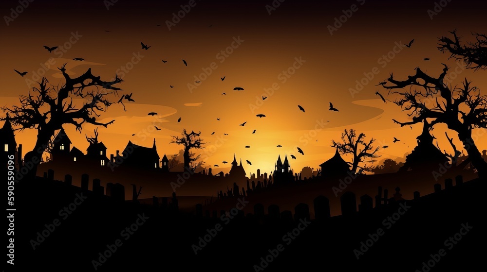 Abstract Halloween Background from Graveyard. AI Generation