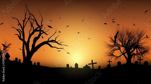 Abstract Halloween Background from Graveyard. AI Generation