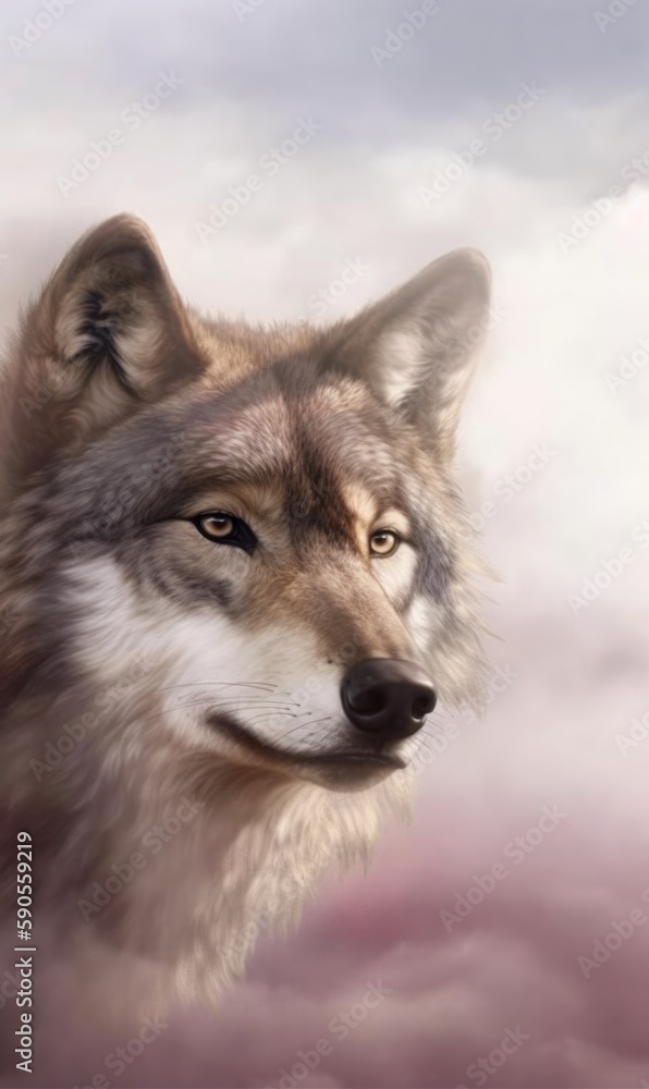 Wolf in winter. AI generated art illustration.