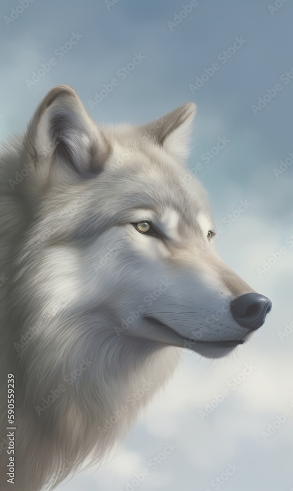 Wolf in winter. AI generated art illustration. Wolf in winter. AI generated art illustration.