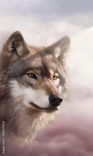 Wolf in winter. AI generated art illustration. © Дима Пучков