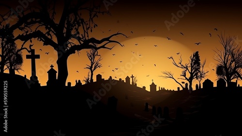 Abstract Halloween Background from Graveyard. AI Generation