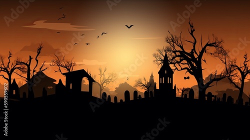 Abstract Halloween Background from Graveyard. AI Generation