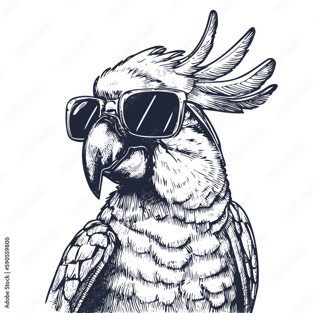 illustration of a cool parrot wearing sunglasses, summer time - obrazy, fototapety, plakaty 