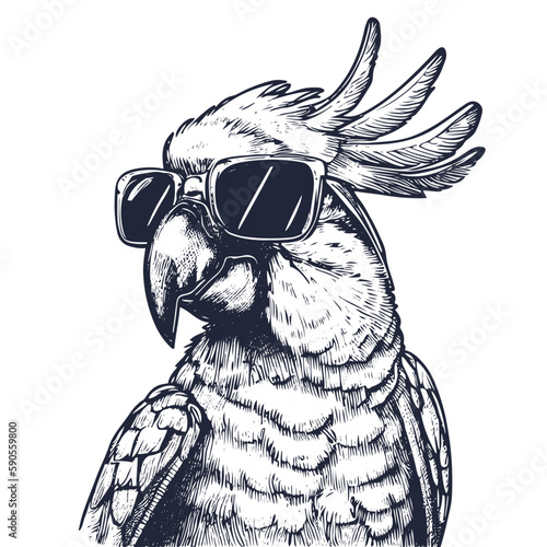 illustration of a cool parrot wearing sunglasses, summer time