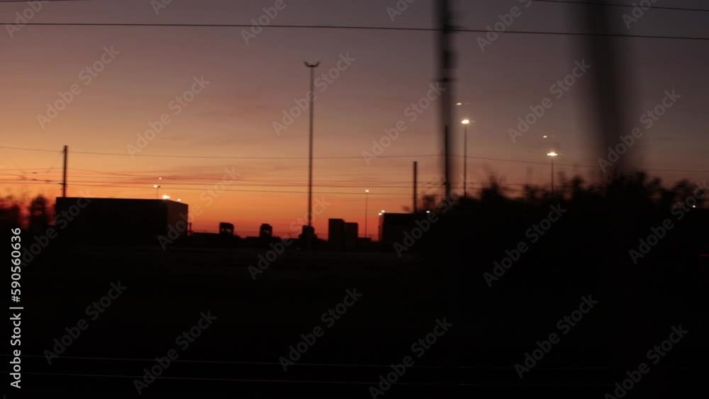 View from the train window on sunset landscape View from the train window on sunset landscape