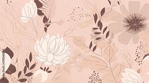 Pastel Pink Beige Background with Elegant Floral Pattern. AI Generation