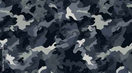 Seamless Rough Textured Military, Hunting, or Paintball Camouflage Pattern in Dark Black and Gray Palette. AI Generation © BLACK AND WHITE LOGO