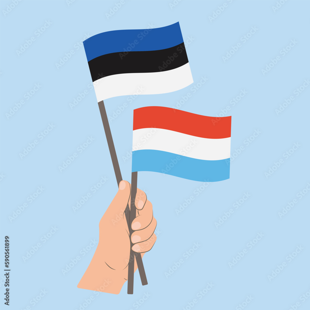 Flags of Estonia and Luxembourg, Hand Holding flags