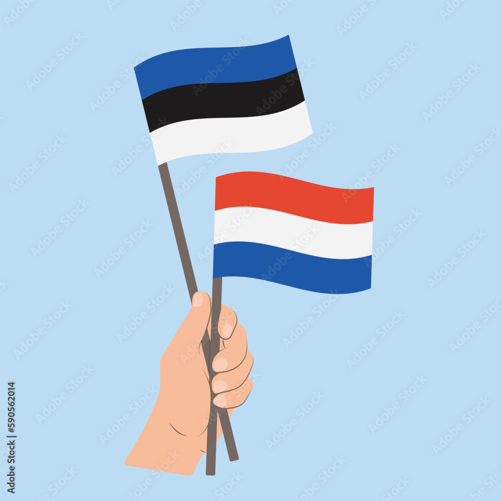 Flags of Estonia and the Netherlands, Hand Holding flags