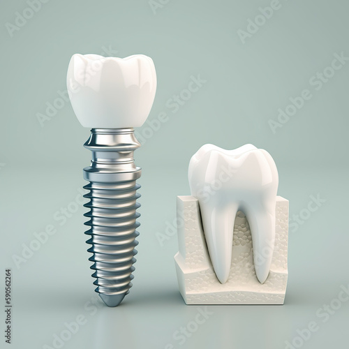 Illustration of a dental implant, dental implant prosthesis with screw Generative AI