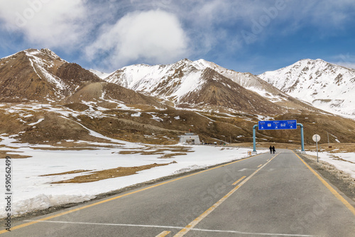 Monument at Khunjerab Pass - The highest border of the world, a symbol of friendship and cooperation between Pakistan and China. photo