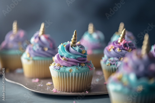 cute unicorn theme birthday party cupcakes. Generative ai © ink drop