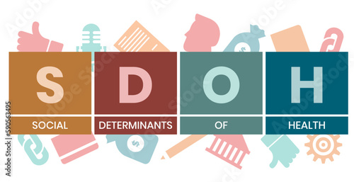 SDOH - Social Determinants Of Health acronym. business concept background. vector illustration concept with keywords and icons. lettering illustration with icons for web banner  flyer