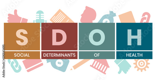 SDOH - Social Determinants Of Health acronym. business concept background. vector illustration concept with keywords and icons. lettering illustration with icons for web banner, flyer