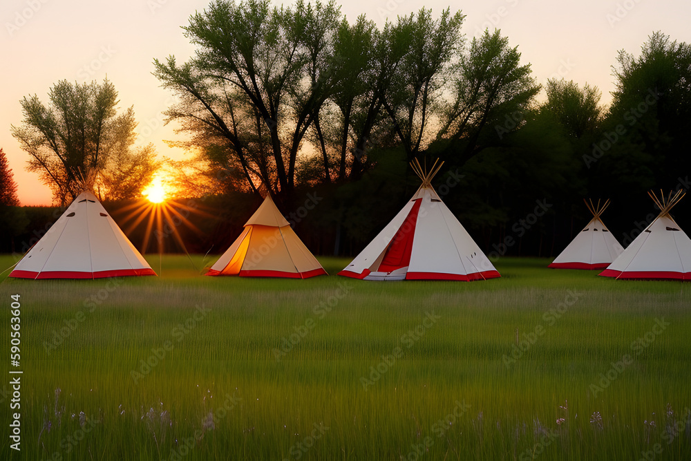 Indigenous Tee Pee on the Prairie at Sunset