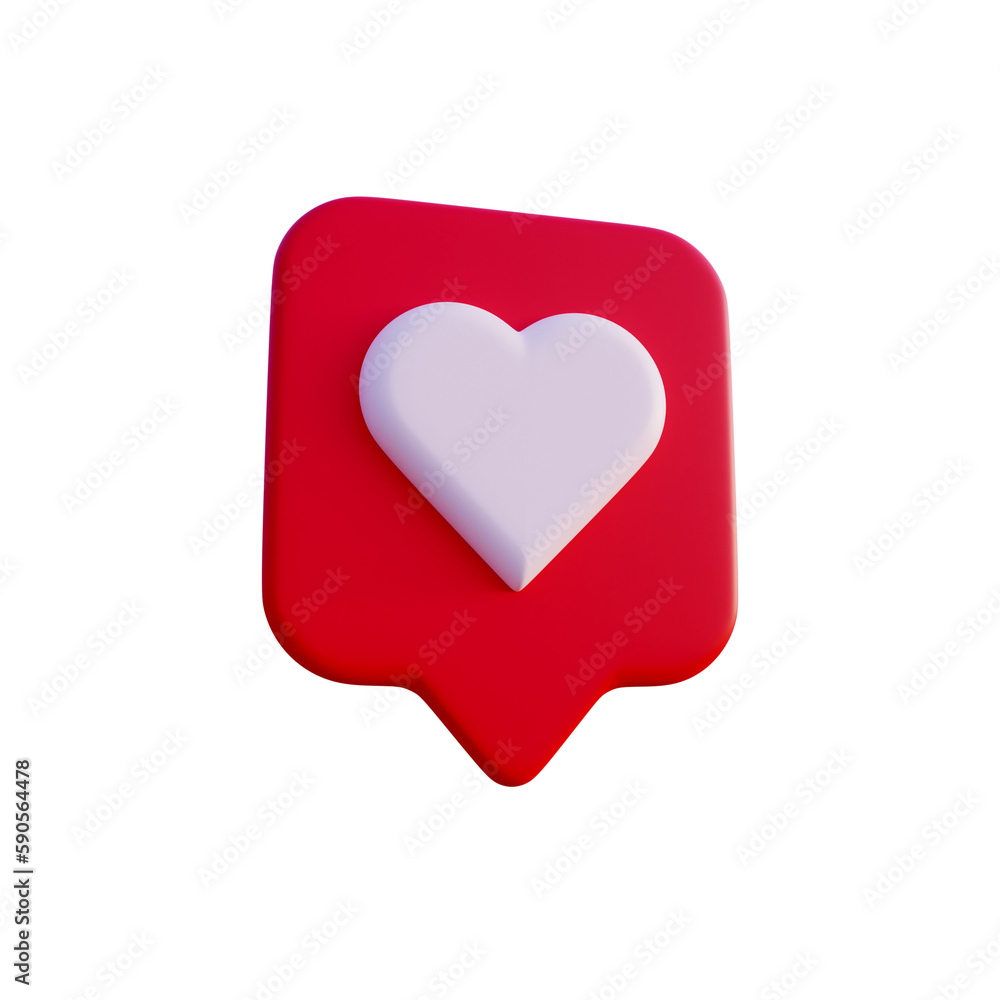 Social media like love icon notification 3d render isolated perspective view PNG transparent Social media like love icon notification 3d render isolated perspective view PNG transparent