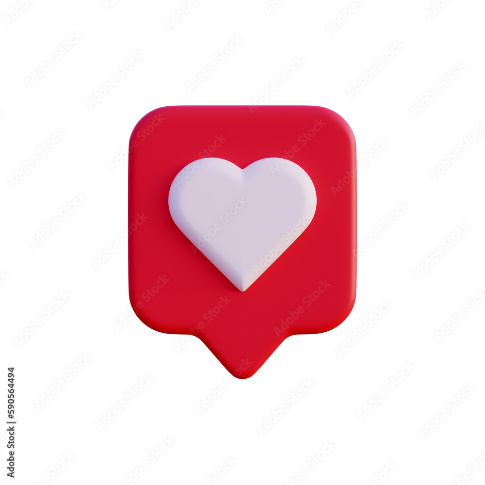 Social media like love icon notification 3d render isolated front view PNG transparent Social media like love icon notification 3d render isolated front view PNG transparent