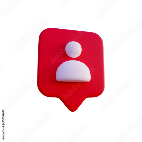 Social media follow icon notification 3d render isolated perspective view PNG transparent