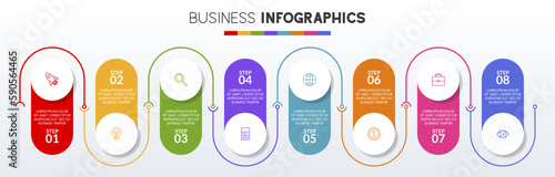 Infographics design template and icons with 8 options or 8 steps