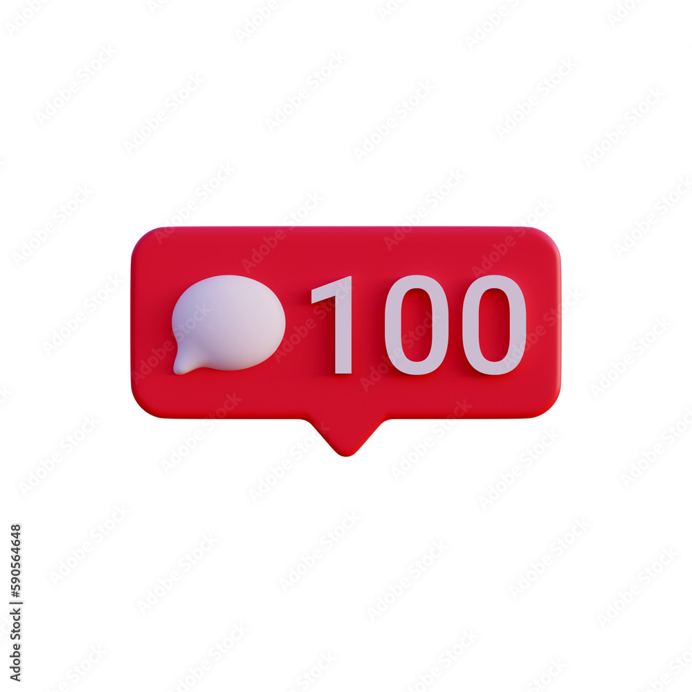 Social media 100 comment icon notification 3d render isolated front view PNG transparent Social media 100 comment icon notification 3d render isolated front view PNG transparent